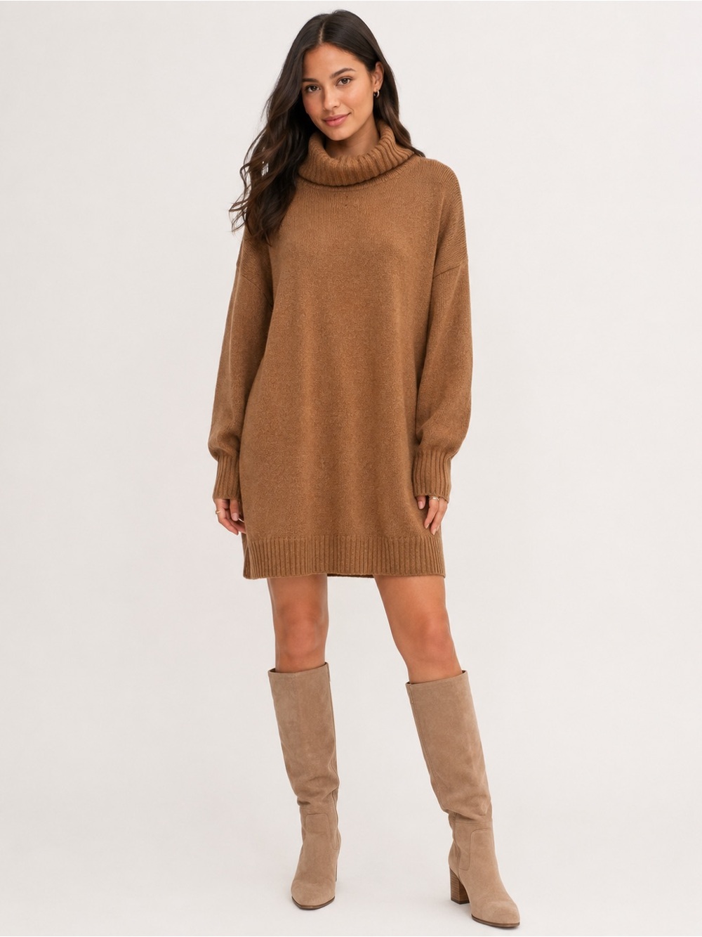 GAP Women’s Petite Small Oversized Cowl Neck Sweater Dress Camel Brown NWT